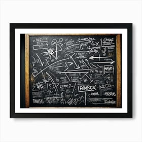 Blackboard With Abstract Graphics And Arrows Hand Drawn Lines Creating Realistic Textures Designs (2) Art Print