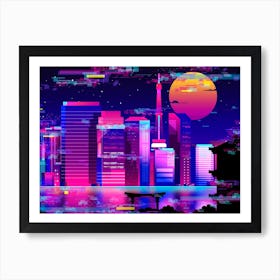 Synthwave Neon City: Tokio glitch #3 (Tokio glitch neon city) Art Print