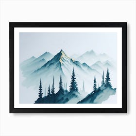 Mountain And Forest In Minimalist Watercolor Horizontal Composition 458 Art Print