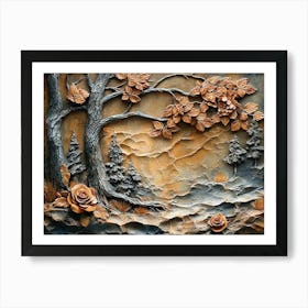 Painting Of Lifelike Tree Bark Textures And Woodland Beauty Of Natural Landscape Art Print