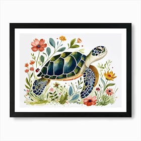 Little Floral Sea Turtle 3 Art Print