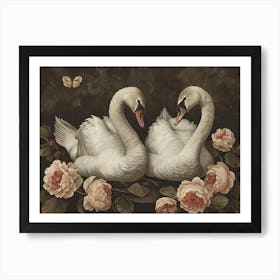 Floral Animal Illustration Swan 1 Art Print