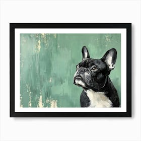 Minimal Frenchie With Green Background 2 Art Print