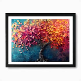 Elegant Colorful Tree With Vibrant Leaves Hanging Branches 5 Art Print