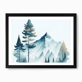 Mountain And Forest In Minimalist Watercolor Horizontal Composition 161 Art Print