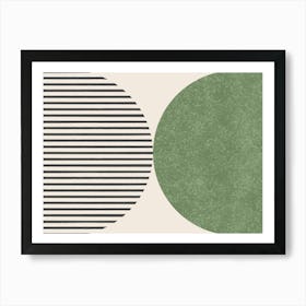 Mid-century Modern Half-circle Lines Abstract Geometric Green Art Print