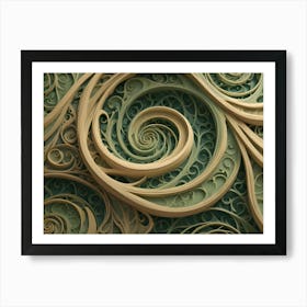 Abstract 3d Illustration With Intricate Spirals And Flourishes Arranged In A Pattern Of Beige And Green Hues Art Print