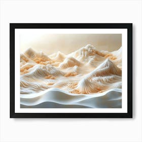 3d Abstract Representations of a Desert Landscape with Textured Sand Dunes and Sparse Art Print