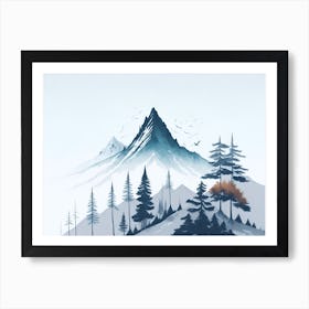 Mountain And Forest In Minimalist Watercolor Horizontal Composition 213 Art Print