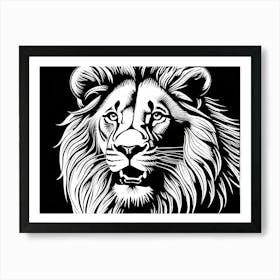 Lion Linocut Sketch Black And White art, animal art, 152 Art Print