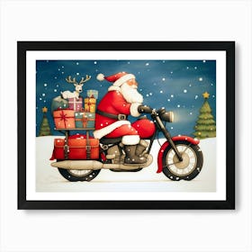 Santa Claus On Motorcycle Art Print