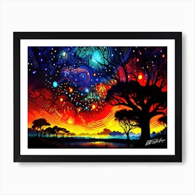 Northern Light Dot Art - Starry Sky Art Print