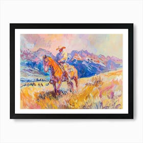 Cowboy Painting Rocky Mountains 2 Art Print