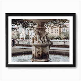 Water Fountain Statue, Colour, Landscape St Sebastian, Spain Art Print