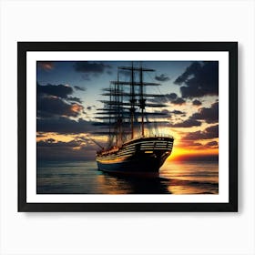 Sailing Ship At Sunset 8 Art Print