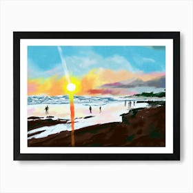 Sunset At The Beach Oil Painting Art Print