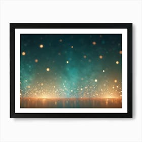 A Background Featuring A Teal And Green Gradient With A Scattering Of Golden Lights, Creating A Dreamy And Ethereal Atmosphere Art Print