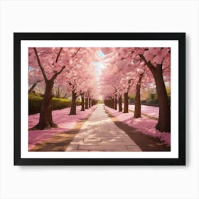 A Picturesque Pathway Lined With Cherry Blossom Trees Paintings Art Print Art Print