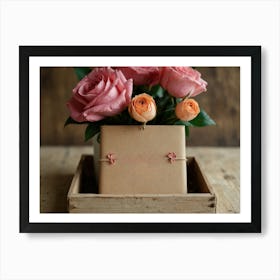 Pink Roses In A Wooden Box Art Print