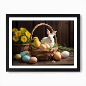 Easter Bunny and chick Art Print