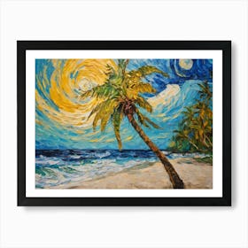 Painting Of A Palm Tree On The Beach Art Print