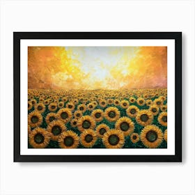 Field Of Yellow Sunflowers Oil Painting Texture Art Print