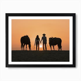 Cowboy And Cowgirl Art Print