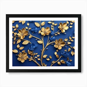 Gold And Blue Flowers Art Print