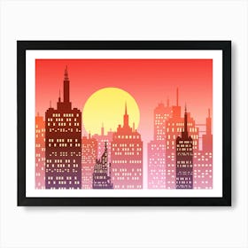 City Skyline Sunset Cityscape Building Architecture Silhouette Urban Art Print