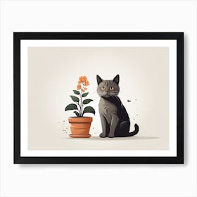 Cat And Flower Art Print