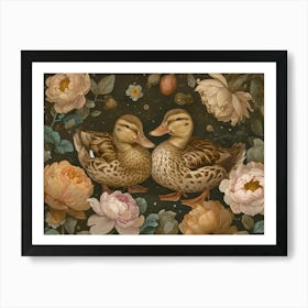 Floral Animal Illustration Duck 1 Art Print