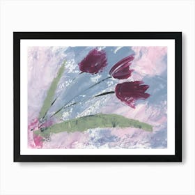 Magenta Tulips On Pink - minimal floral contemporary modern Art Print