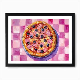 Pizza With Olives Pink Checkerboard 3 Art Print