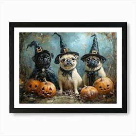 Halloween Pugs In Oil 15 Art Print