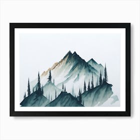 Mountain And Forest In Minimalist Watercolor Horizontal Composition 94 Art Print