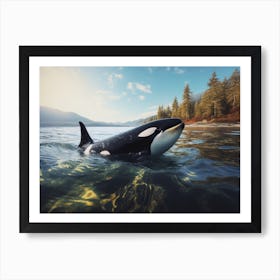 Realistic Orca Whale Photography Style In Water 1 Art Print