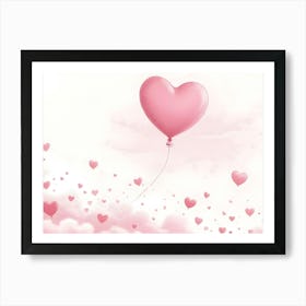 Pink Heart Shaped Balloon In The Clouds Art Print