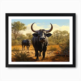 African Buffalo Herd Realism 4 Art Print