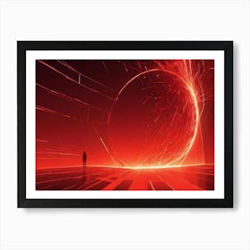 A Futuristic Scene With A Lone Figure Standing In Front Of A Glowing Red Portal, Evoking A Sense Of Mystery And Possibility Art Print