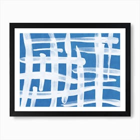 Abstract Lines Blue And White Painting 2 Art Print