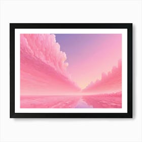 A Pink Landscape With A Pastel Pink Sky And Clouds Art Print