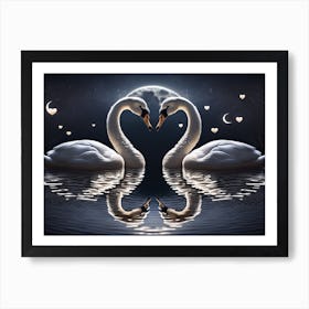 Swans In The Moonlight Art Print