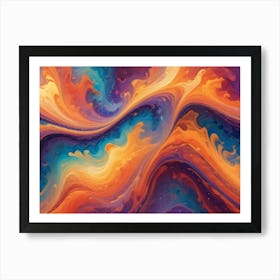 Abstract, Swirling Patterns Of Color Resembling Liquid Or Paint In Shades Of Blue, Orange, And Purple Art Print