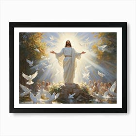 An Artistic Rendering Of A Serene Sunday Morning A Figure Symbolic Of Jesus Christ In A Posture Of (1) 2 Art Print