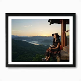 A Youthful Asian Woman Embodying Freedom Pleasure And Success Embarks On An Extreme Adventure P (3) Art Print