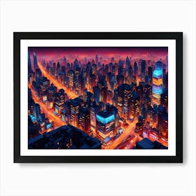 Buildings Skyscrapers Skyline Cityscape City Urban Architecture Downtown Travel Town Night Metropolitan Art Print