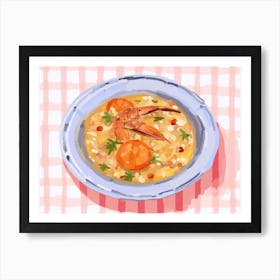A Plate Of Paella, Top View Food Illustration, Landscape 2 Art Print