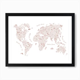 Dusky Pink World Map Art Print