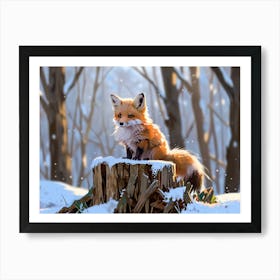 Fox In The Snow 4 Art Print