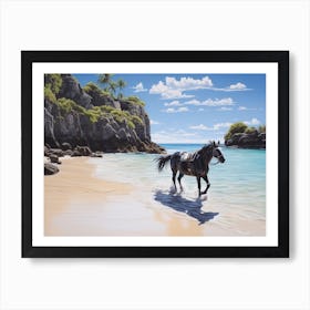 A Horse Oil Painting In Horseshoe Bay Beach, Bermuda, Landscape 1 Art Print